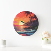 Sunset Tropical Beach Paradise Island  ラージ壁時計 (ホーム)
