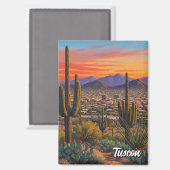 Sunset Tuscon Skyline Arizona Travel マグネット (正面/裏面)