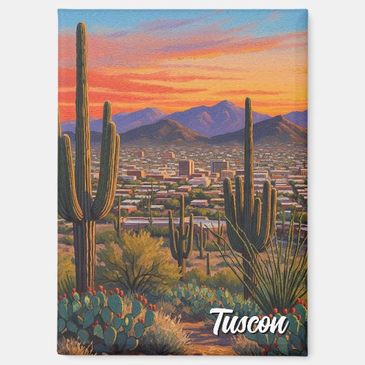 Sunset Tuscon Skyline Arizona Travel マグネット (正面)