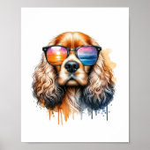 Sunset Vibe Cocker Spaniel Watercolor Dog Wall Art ポスター (正面)