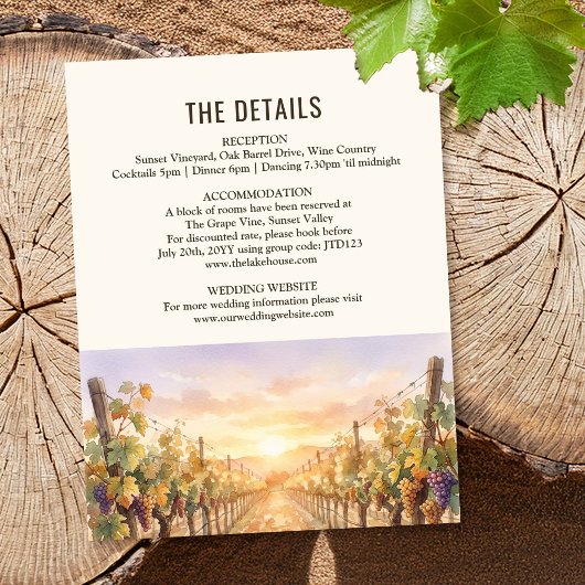 Sunset Vineyard Landscape Wedding Details エンクロージャーカード