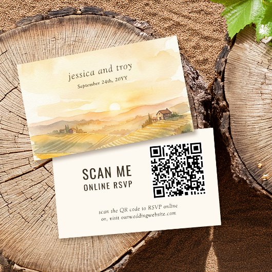 Sunset Vineyard Landscape Wedding Website QR Code エンクロージャーカード