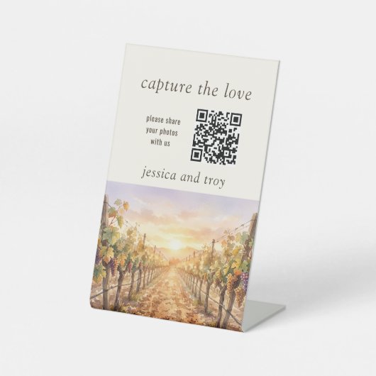 Sunset Vineyard QR Code Capture the Love Wedding 台座サイン (正面)