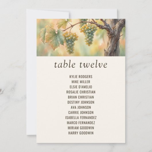 Sunset Vineyard Rustic Grapes Seating Chart Card (正面)