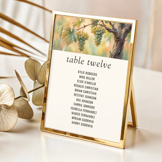 Sunset Vineyard Rustic Grapes Seating Chart Card