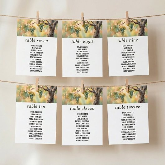Sunset Vineyard Rustic Grapes Seating Chart Card