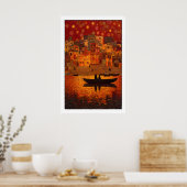 Sunset Wall Art Bohemian River Scene - Warm Orange ポスター (キッチン)