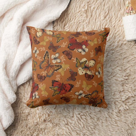 Sunset Wings Orange Butterfly Pattern  クッション (ブランケット)