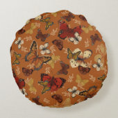 Sunset Wings Orange Butterfly Pattern  ラウンドクッション (裏面)