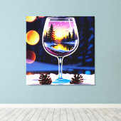 Sunset Winter Scene Reflected In Wine Glass キャンバスプリント (インサイチュ (ウッドフロア))