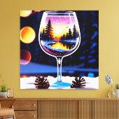 Sunset Winter Scene Reflected In Wine Glass キャンバスプリント (インサイチュ (リビング))