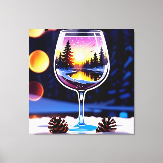 Sunset Winter Scene Reflected In Wine Glass キャンバスプリント (正面)