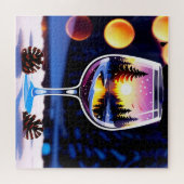 Sunset Winter Scene Reflected In Wine Glass ジグソーパズル (横)