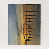 Sunset with Wooden Posts in Water ジグソーパズル (縦)