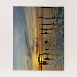 Sunset with Wooden Posts in Water ジグソーパズル