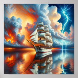 Sunset Yacht Reflection Poster ポスター