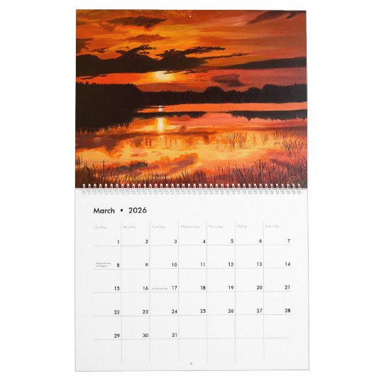 Sunsets by Artist Gary Poling カレンダー (3月 2026)