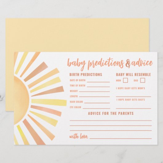 Sunshine Advice Predictions Card Sun Baby Shower (正面/裏面)