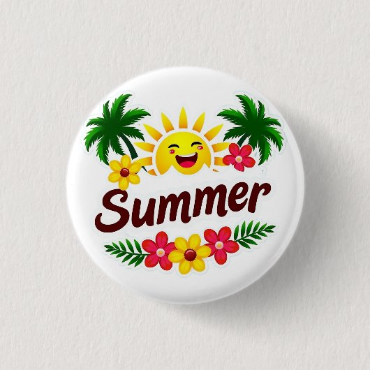 Sunshine and Palm Trees Round Badge 缶バッジ (正面)