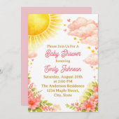 Sunshine Baby Girl Watercolor 招待状 (正面/裏面)