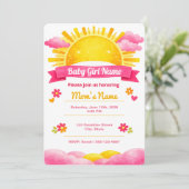 Sunshine Baby Girl Watercolor Shower 招待状 (スタンド正面)
