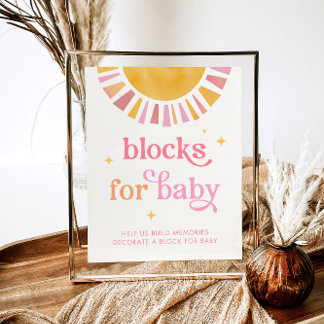 Sunshine Baby Shower Blocks for Baby Sign ポスター
