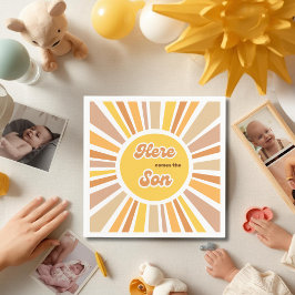 Sunshine Baby Shower Boho Retro Yellow Sunshine スタンダードカクテルナプキン