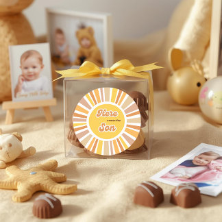 Sunshine Baby Shower Boho Retro Yellow Sunshine ラウンドシール