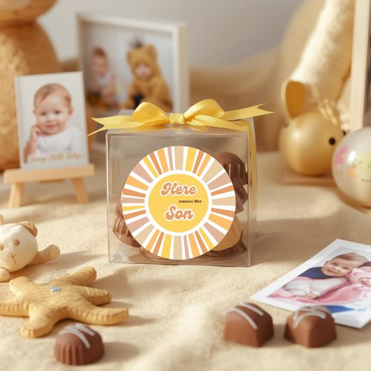 Sunshine Baby Shower Boho Retro Yellow Sunshine ラウンドシール