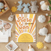 Sunshine Baby Shower Boho Retro Yellow Sunshine 招待状