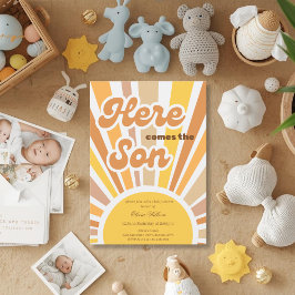 Sunshine Baby Shower Boho Retro Yellow Sunshine 招待状
