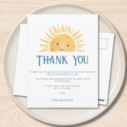 Sunshine Baby Shower Thank You ポストカード