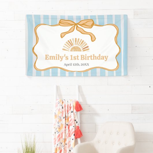 Sunshine Blue Gingham Birthday Party 横断幕 (インサイチュ)