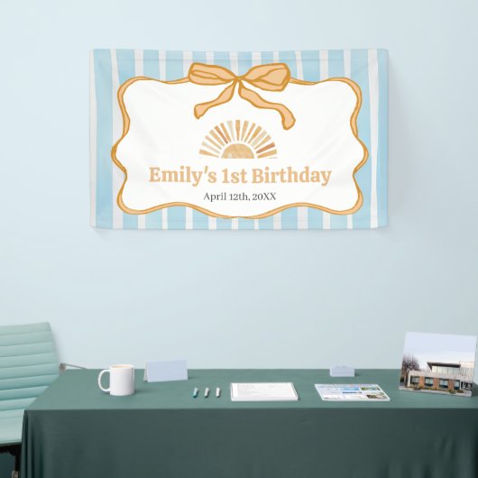 Sunshine Blue Gingham Birthday Party 横断幕 (トレードショー)