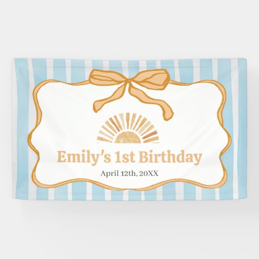 Sunshine Blue Gingham Birthday Party 横断幕 (横)
