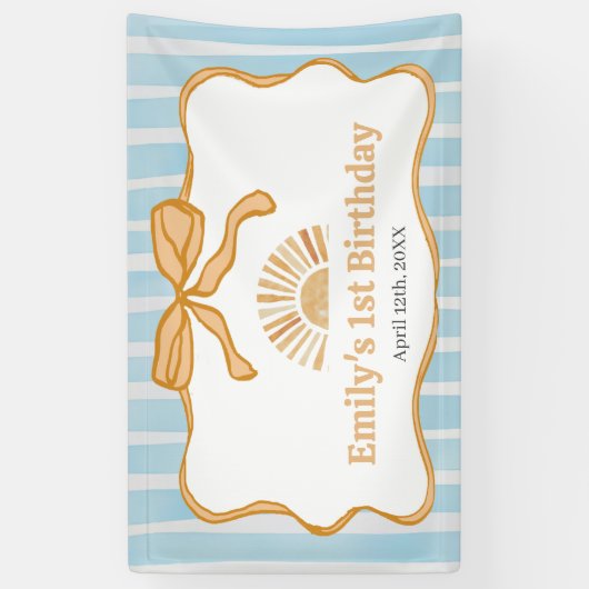 Sunshine Blue Gingham Birthday Party 横断幕 (縦)