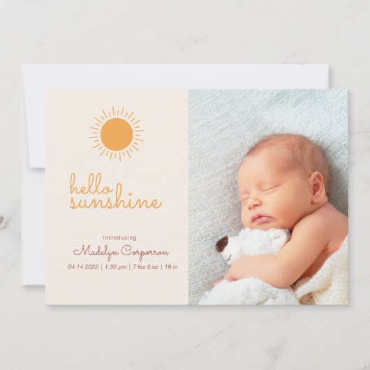 Sunshine Boho 2写真ベビー発表 案内状 (正面)