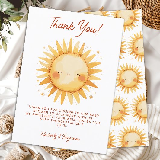 Sunshine Boho Cute Gender Neutral Sun Baby Shower サンキューカード