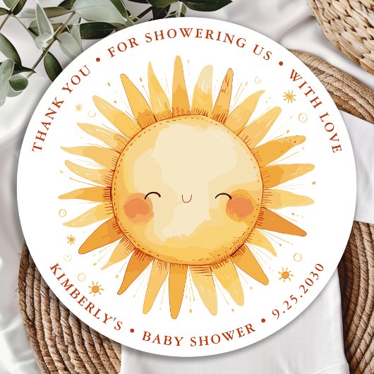 Sunshine Boho Cute Sun Baby Shower Thank You ラウンドシール