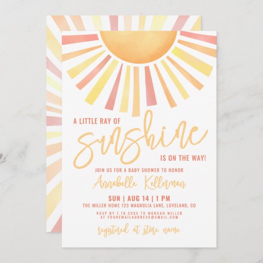 Sunshine Boho Sun Baby Shower 招待状 (正面/裏面)