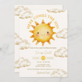 Sunshine Cloud Here Comes the Son Baby Shower 招待状 (正面/裏面)