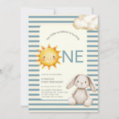 Sunshine Cute Bunny First Birthday OR code 招待状 (正面)