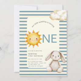 Sunshine Cute Bunny First Birthday OR code 招待状