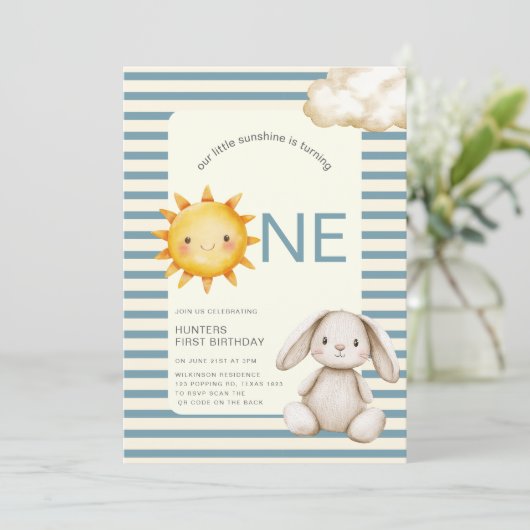 Sunshine Cute Bunny First Birthday OR code 招待状 (スタンド正面)