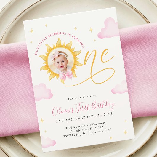 Sunshine First Birthday Photo Invitation 招待状