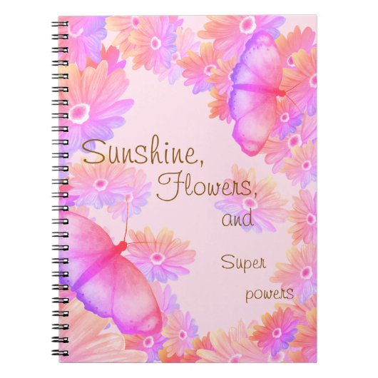 Sunshine, Flowers & Superpowers Pink ノートブック (正面)