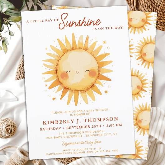 Sunshine Gender Neutral Boho Cute Sun Baby Shower 招待状