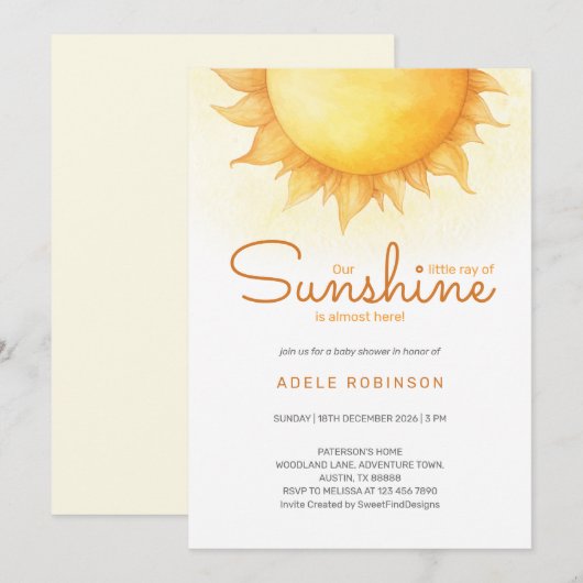 Sunshine Little Baby Boy Shower 招待状 (正面/裏面)