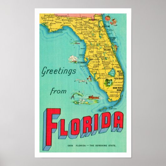 Sunshine State  Florida 11x17 Map Poster ポスター (正面)