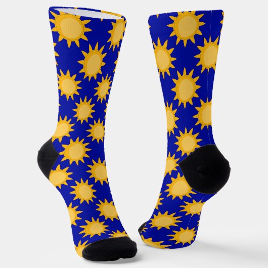 Sunshine Sun Pattern Design On Blue  ソックス (傾斜あり)